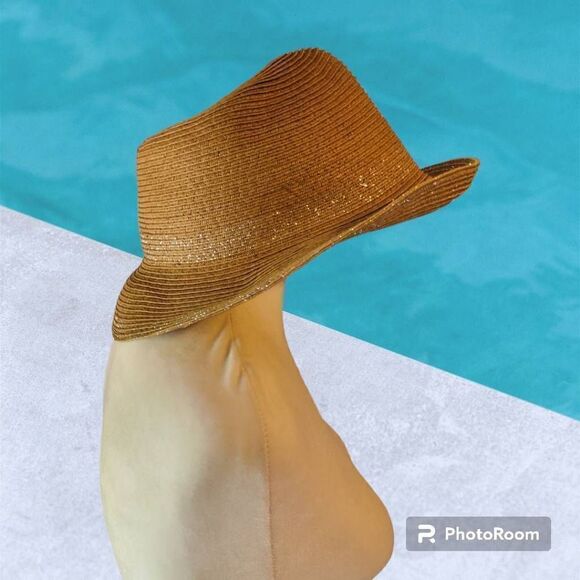 D&Y Brown Straw Fedora Hat with Silver Sparkle - Picture 3 of 7